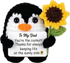 Father's Day Gift Dad Gifts from Daughter Son Birthday Fathers Day, Handmade Crochet Penguin Sunflower Dad Birthday Gifts, Mini Funny I Love You Gift for Dads Bonus Step Father Mens Easter Father's Day Emotional Decor