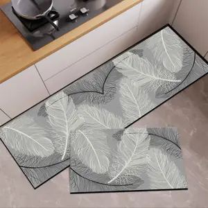 Silica Clay Kitchen Mat, Base with Feather Pattern, Non-Slip Waterproof, Modern Minimalist Style, Durable Comfortable Rug