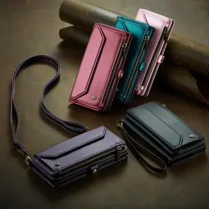 Phone Case with Card Holder & Wrist Strap & Crossbody Strap, 1 Set Anti-drop Magnetic Phone Case Cover with Card Slots, Mobile Phone Accessories Compatible with iPhone Series