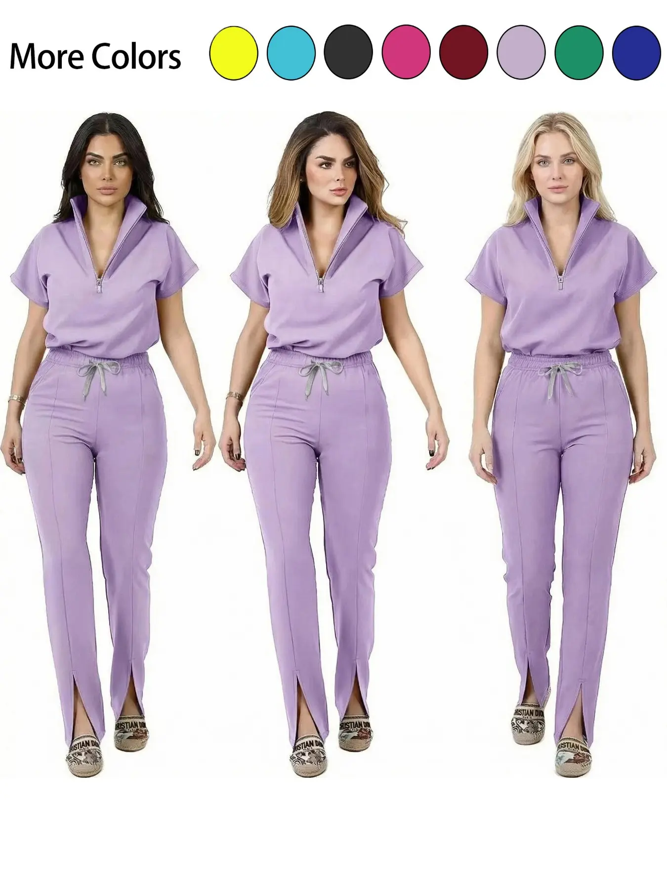 High-Temp Summer Thin Quick-Dry Nursing Scrubs Workwear Uniforms Set, Half-Zip Stand Collar Multi-Pocket, Comfortable Breathable Baggy Loose Fit, Ideal for Nurses & Clinics