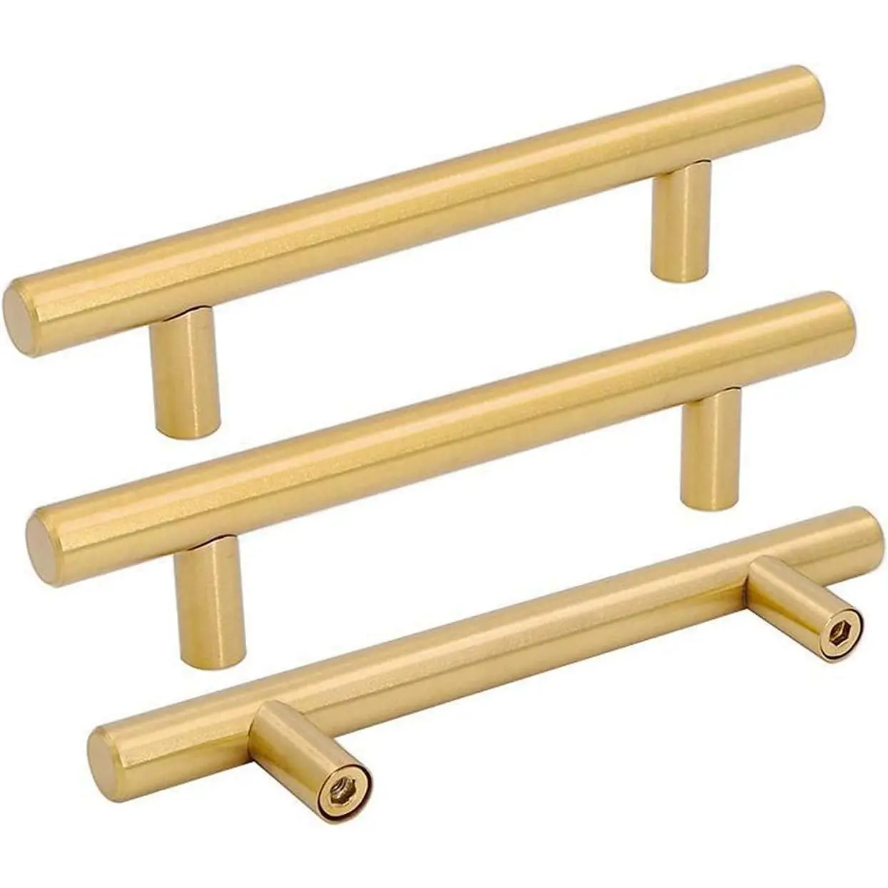 10 Pack Gold Cabinet Handles Gold Drawer Pulls Kitchen Cupboard Hardware 3-1/2 Inch (90mm) Hole Centers Brushed Brass Dresser Handles Bathroom Cabinet Door Pulls, Stainless Steel