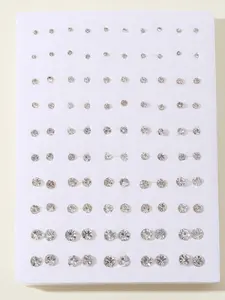 50 Pairs Plastic Stud Earrings for Sensitive Ears, Cz Soft Backing, Multicolor Cubic Zirconia, Unisex Casual Jewelry