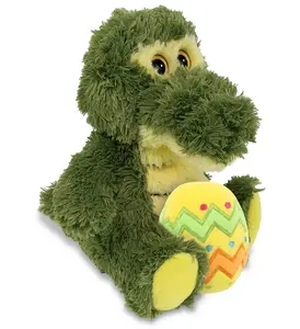 DOLLIBU 6.5-Inch Polyester Big-Eyed Sitting Alligator Stuffed Toy with Yellow Easter Egg, Kids' Themed Personalized Gift, Easter Eggs
