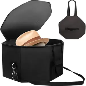Extra Large Hard Shell Hat Travel Case for Women Men - Portable Cowboy Hat Box Organizer with Handle, Fits Up to 9 Hats (17x11 Inch)