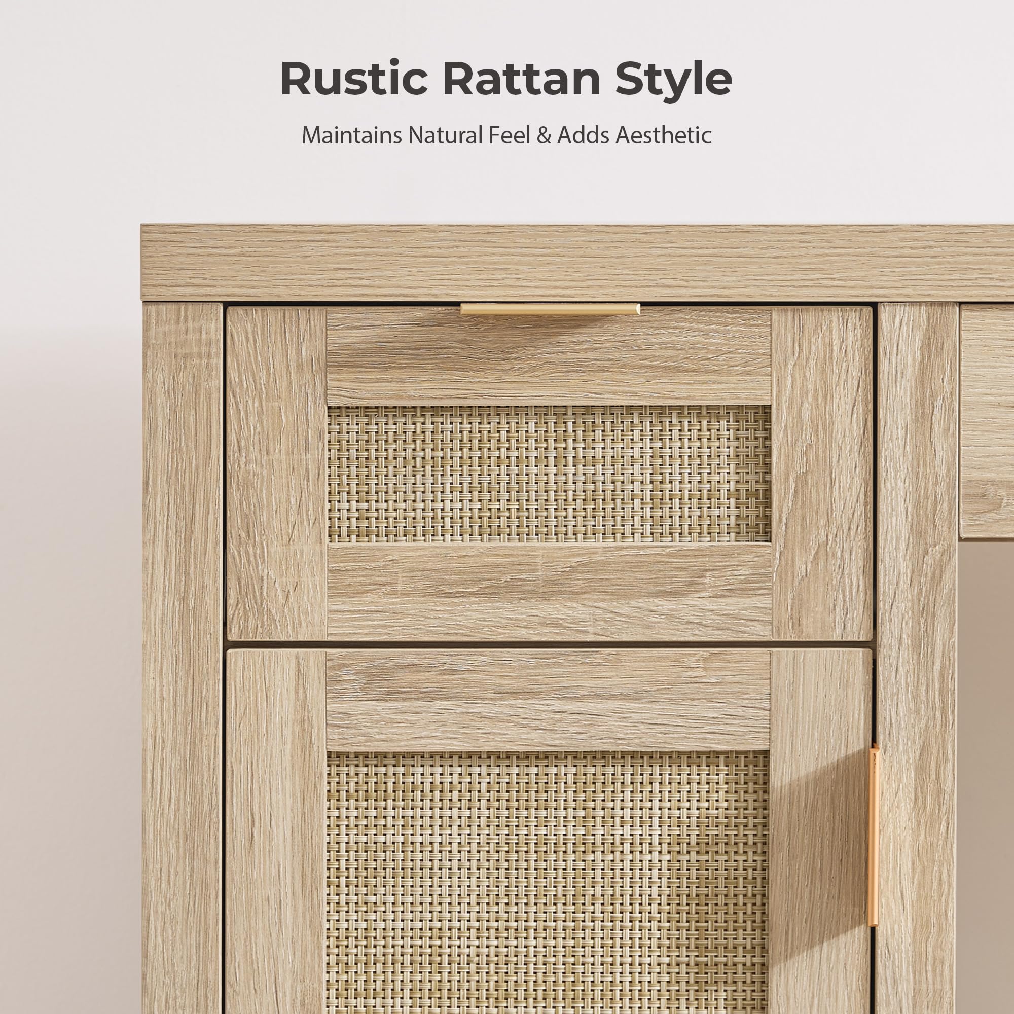 SICOTAS Rattan Vanity Home Office Desk - 52" Large Farmhouse Boho Makeup Vanity Dressing Table with 3 Drawers & 2 Storage Cabinets, Vanities Desk for Makeup Room,Bedroom, Home Office SICOTAS Rattan Vanity Home Office Desk - 52" Large Farmhouse Boho Makeup Vanity Dressing Table with 3 Drawers & 2 Storage Cabinets, Vanities Desk for Makeup Room,Bedroom, Home Office
