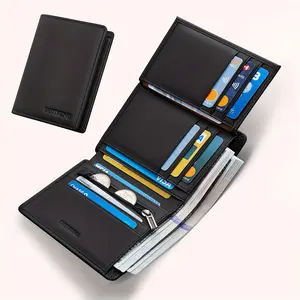 BANYANU Top Layer Cowhide Men's Wallet Genuine Leather Card Holder with 13 Slots Anti-theft Secure Design 70% Off