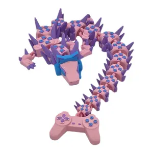 Gamer Girl OG Articulated Dragon with Pink Controller and Purple Spikes.
