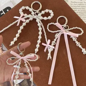 2026 New Korean Fashion Sweet Pearl Bow Keychain Heart Pendant Keyring Y2K Ins Aesthetic Holder for Girl Bag Pendant Accessories