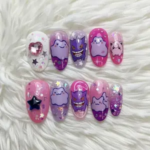 Kawaii Dreamy Creatures Press On Nails: 3D Cute Monster & Star Designs