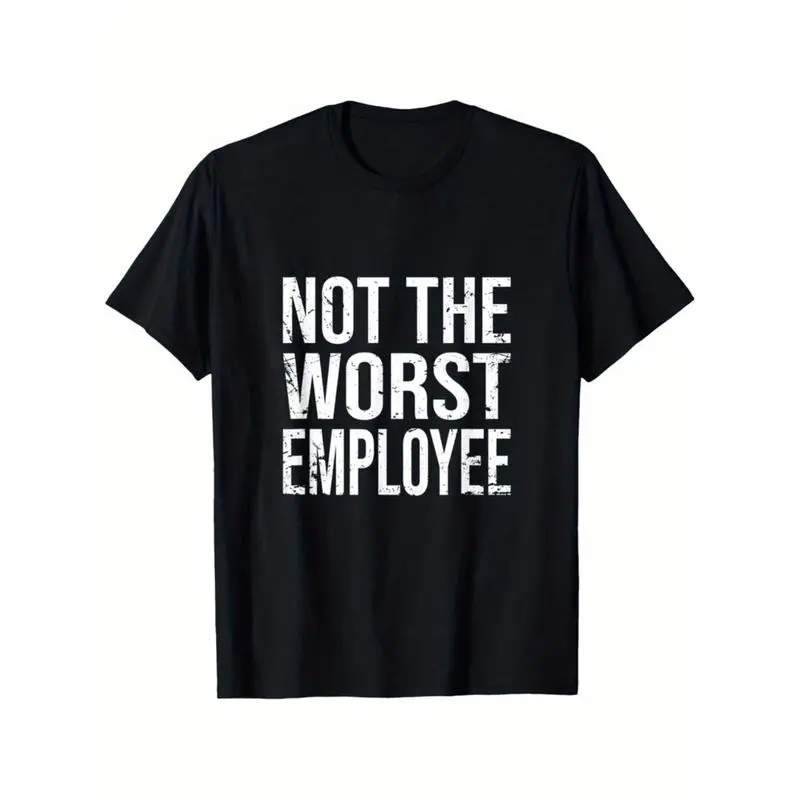 Men's Vintage "Not The Worst Employee" Graphic Tee, 100% Cotton Short-Sleeve Streetwear Shirt, Funny Casual Menswear for Mensfashion, Shortsleeve