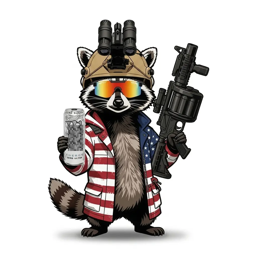 Tactical Trash Panda Raccoon Sticker, Waterproof Vinyl Decal, Durable Outdoor Laptop & Cup Sticker, Weather-Resistant Design