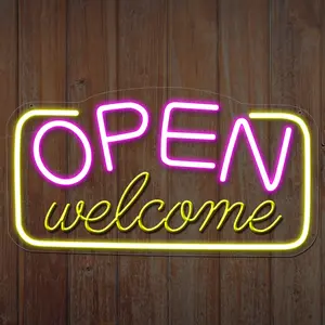 Commercial Open Sign USB Powered LED Neon Light, Adjustable Brightness, Perfect for Windows, Hotels, Shops, Cafes, Walls, Parties, Decorative Neon Sign