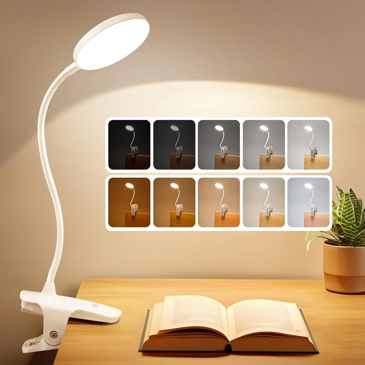 Viral Aesthetic Clip On Light, Room Tour Dorm Essential Eye-Care 3 Color 5 Brightness Rechargeable LED Lamp, Flexible 360 Swivel Light for Bed Desk Piano, Housewarming Gift New Home