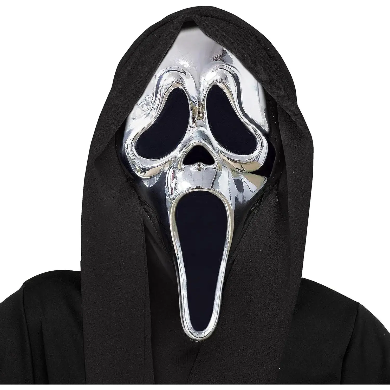 CHIC & PLAIN Natural Latex Scary Skull Mask Officially Licensed Ghost Face Plated Mask for Adults Halloween Costume Accessory Shiny Metallic Reflective Skeleton Mask