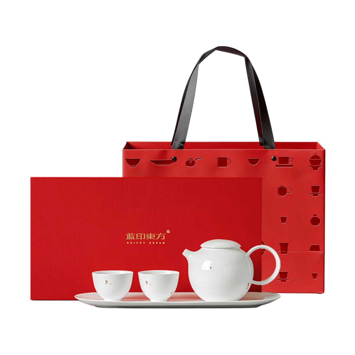 Lanyindongfang Jingdezhen Ceramic Tea Set - "Dian Jin" Gift Edition | 1 Teapot, 2 Cups, Tray, Tote Bag