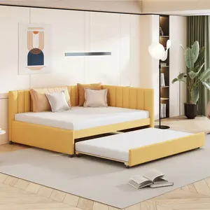 Bellemave Classic Full-Size Linen Upholstered Daybed with Trundle Pull Out Bed Frame - Fold-Out Bed Frame, No Box Spring Required, Fold-Out Bed Frames