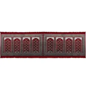 Long Row 8 Person Masjid Islamic Prayer Rug - Geometric Vined Arch Red