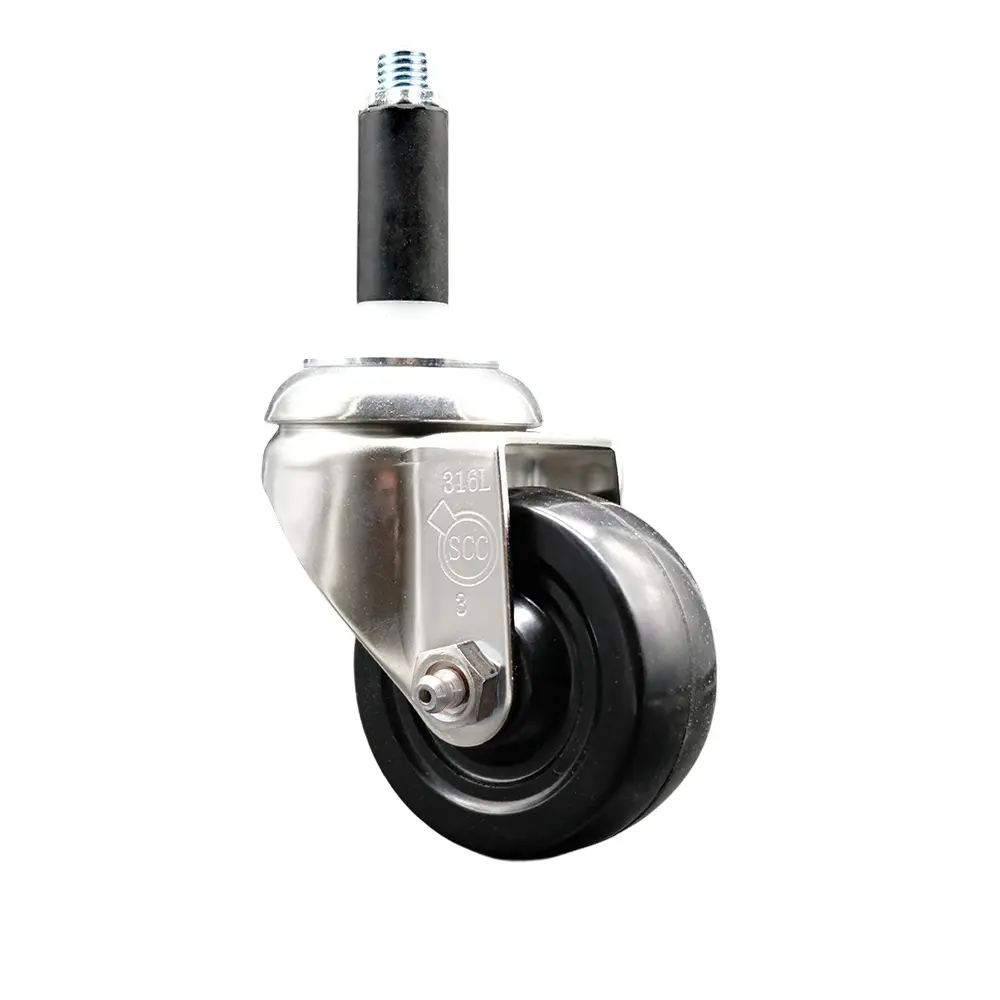 Service Caster SCC-SS316EX20S3514-HRS-34 Hard Rubber Swivel Stem Caster with 3.5 in. Black Caster Wheels, 0.75 in. Expanding Stem - 316 Stainless Steel Casters