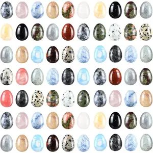 64 Pieces Worry Stones Egg, Polished Gemstone Rock Crystals for Anxiety Relief, Meditation, Reiki, Chakra Balancing, Easter Decor (Classic Color, 20-25 Styles)
