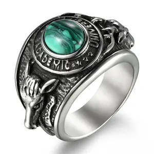 OIDEA Turquoise Men's Statement Gemstone Ring - Vintage Cast Stainless Steel Wide Band, Antique, Classic, Indigenous-Inspired, Nature-Themed, Antique Rings, Classic Band Rings