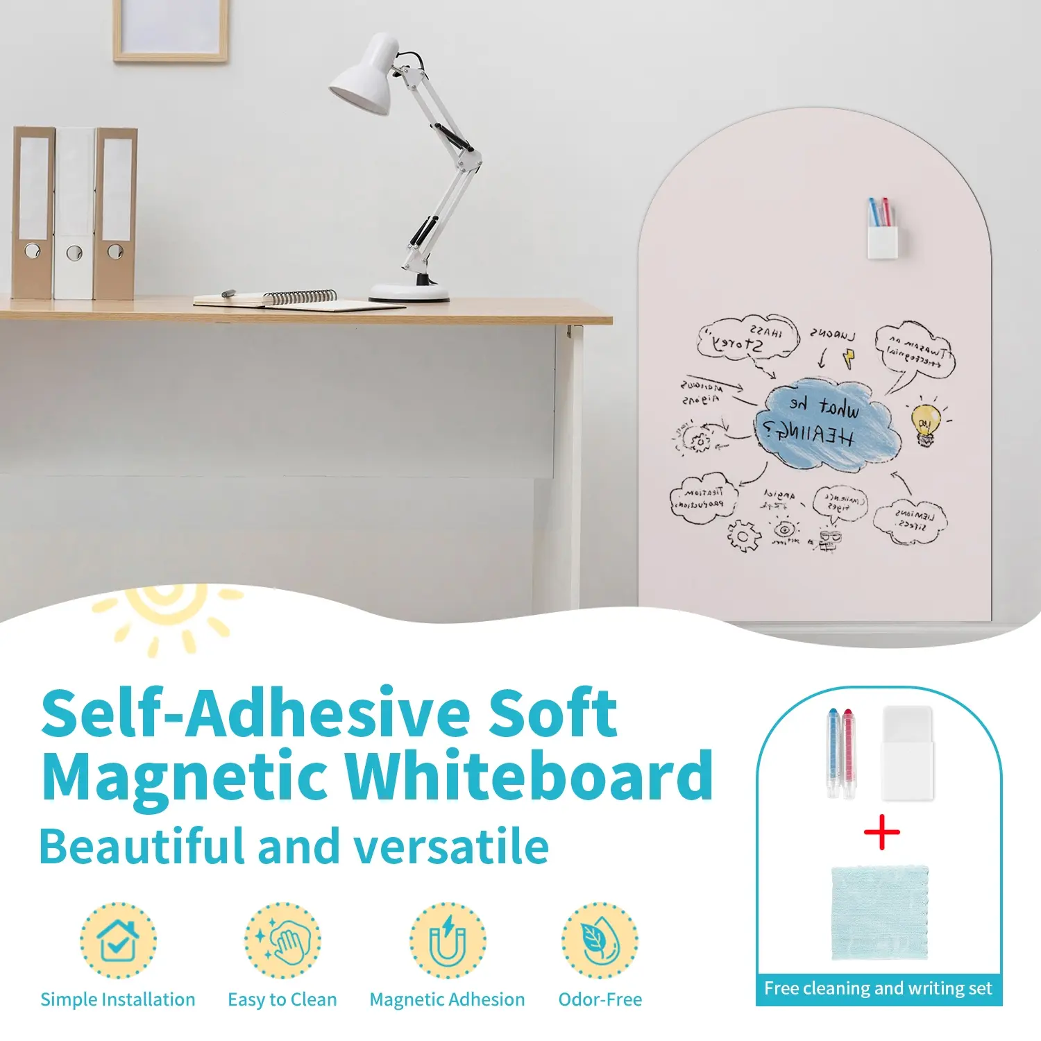 Tool-Free Magnetic Whiteboard Set, Smooth Writing & Strong Magnetism, Ideal for Kids' Rooms & Home Offices, Includes Storage Box & Crayons, Magnetic Boards