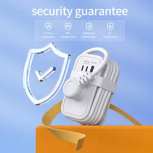 Travel power strip, equipped with 2 outlets, 1 USB port, 2 USB-C interfaces, supports PD20W charging, 5-foot long wrapped power cord, comes with 3 velcro straps, compact design, ideal for hotel travelers