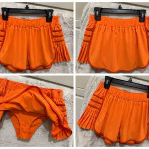 Women's Fitted Medium Orange Athletic Skort - Lady's Sports Skirt Bottom with Side Pleats, Built-In Brief Lining, Lightweight Comfort for Running, Tennis