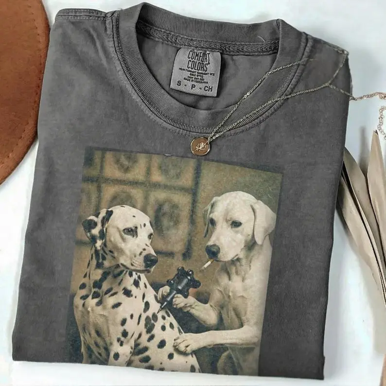Comfort Colors Retro Dalmatian Dog Tattoo Artist Funny Meme Graphic T-Shirts, Vintage Animal Meme Tee, Funny TShirt