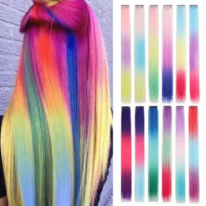 Colorful Clip-In Hair Extensions 18 Inch Straight Hair Clips In Synthetic Hair Rainbow Color Ear-Hanging Dye, Long Natural Look for Music Festival Easter Makeup National Day, Halloween, Christmas