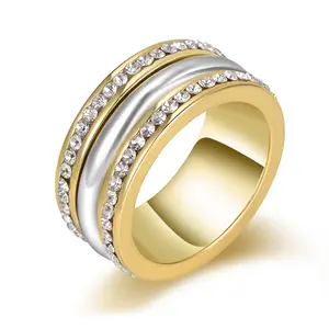 Mytys Minimalist Two-Tone Gold & Silver Ring with Elegant Rhinestones for Daily Wear and Outfit Enhancement