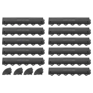 VEVOR Transition Edge Kit, 11-Piece, Durable PP Interlocking Modular Garage Floor Edging, Easy Installation, Edge Protection for Wet Area Restaurant, Only Compatible with VEVOR Drainage Mats, Black
