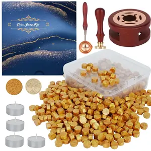 Wax Seal Stamp Kit 357Pc Set with Wax Beads Seal Stamp Warmer Spoon Candles for Vintage Envelopes & Letters Gold