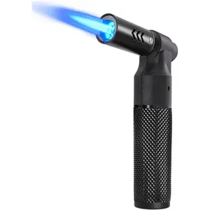 Butane Torch Kitchen Torch Lighter Refillable Big Jet Flame Mini Blow Torch Portable Crème Brulee Torch for Camping Grill Culinary Soldering Cooking Welding BBQ(Gas not Included) Black