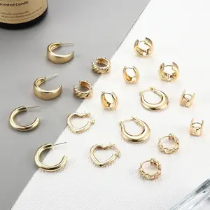 FINREZIO 9 Pairs Earrings Chunky Hoop Earrings Small Chunky Huggie Hoop Earrings Set Daily Thick Studs men's earrings earring stack non tarnish jewelry goth accessories funky jewelry