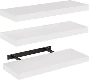 Set of 3 Floating Shelves for Bathroom, Living Room, Bedroom, or Kitchen Decor | White Wall Shelves with Invisible Brackets