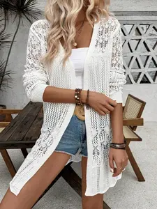 Women's Solid Color Cardigan, Casual Long Sleeve Cardigan for Summer, Fashion Women's Knit Clothing for Daily Wear, Lady Tops