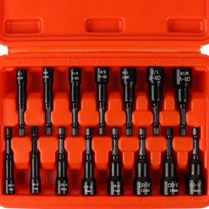 15-Piece 1/4" Hex Shank Magnetic Nut Driver Set, SAE & Metric CR-V Chrome Vanadium Steel Durable Impact Hand Tools, Hardware for Mechanics