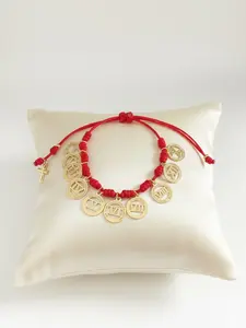 Adjustable Ten Commandments Bracelet with Red Thread Knots and 18k Gold Plated Brass Roman Numeral Pendants