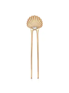 Ettika Santorini Shell Hair Pin Gold Tone Zinc Glass 5.25" Hair Accessory for Stylish Looks Shell Inspired Design Flower Hair Pin Gold Clips