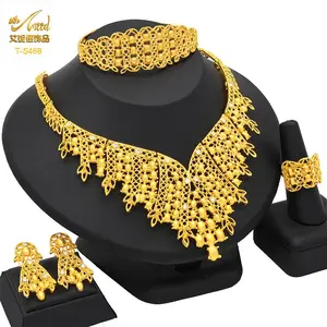 Indian Bridal Jewelry Sets 24K Gold Plated Bijoux Africaine Dubai Ethiopian Women Necklace And Earing Wedding Party Gifts