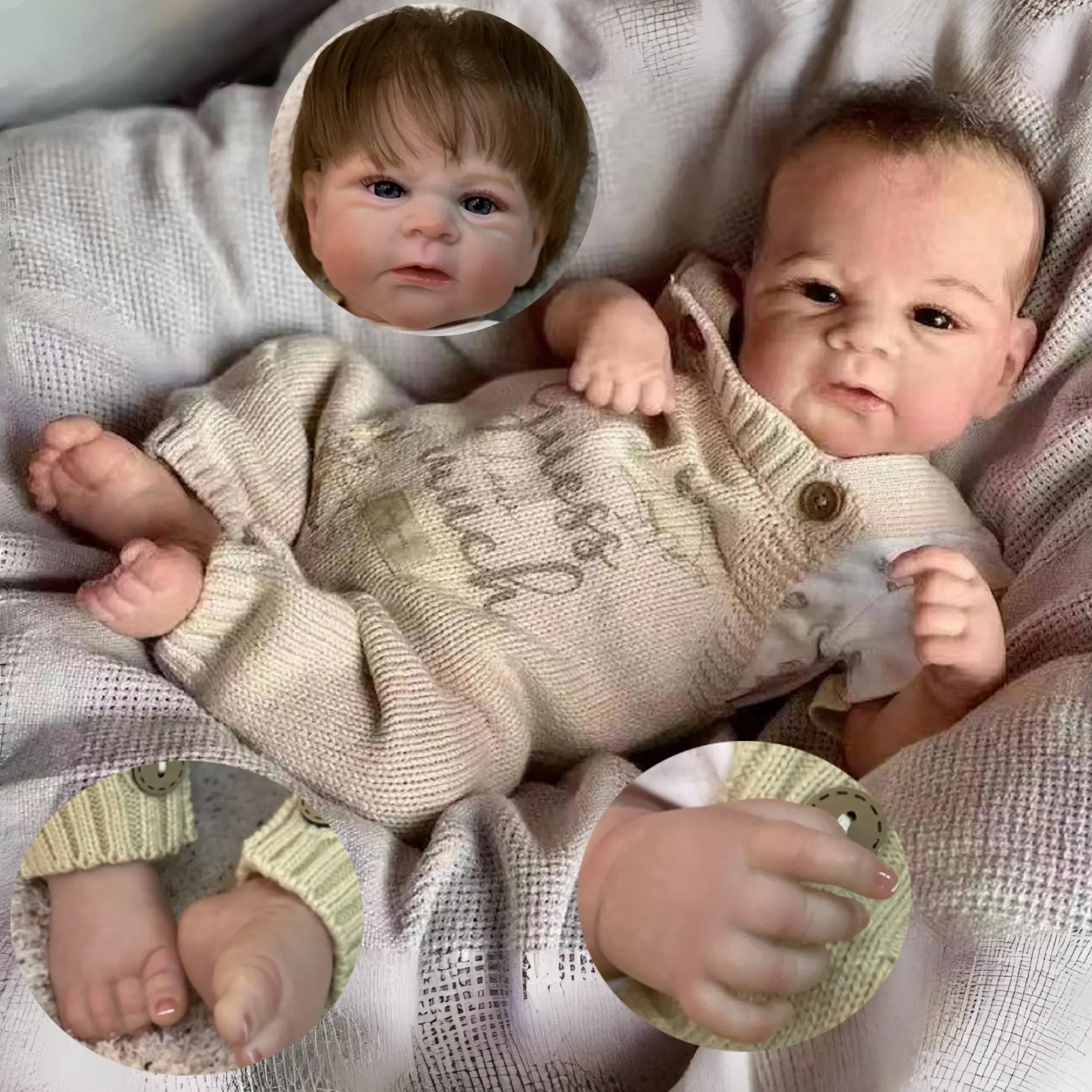 20-Inch Cuddly Doll Gift, Soft Vinyl Handmade Painted Boy Reborn Doll with Rooted Hair, Whole Body Design, Shower-Safe, for Parents, Soft Vinyl Doll