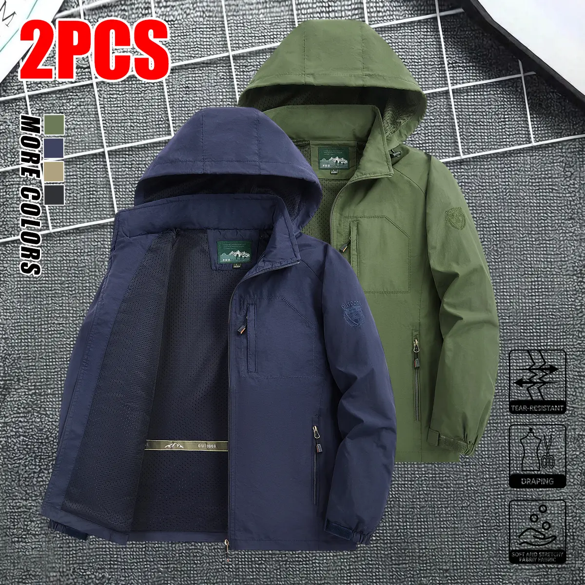 Two-piece set: trendy men’s casual solid-color coach jacket—fashionable, versatile lightweight men’s buttoned jacket with a turn-down collar; regular-fit outerwear suitable for business meetings and outings.