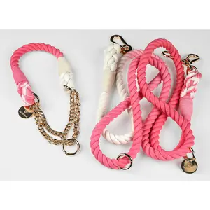 "Barking Pink" Beyond Par  Cotton Rope Dog Leash & Collar Set - Includes Pink Rope, Adjustable Buckle Attachment, and Multiple Color Options