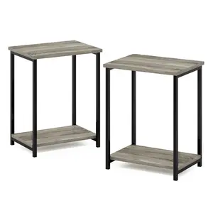 2-Tier French Oak End Table Set of 2, Durable Iron Frame Elevated End Tables with Open Shelf Storage, Ideal for Bedrooms & Small Spaces, 2-Tier End Tables