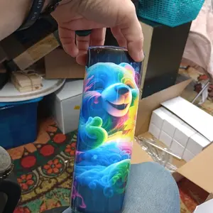 Neon Carebear Tumbler with metal straw