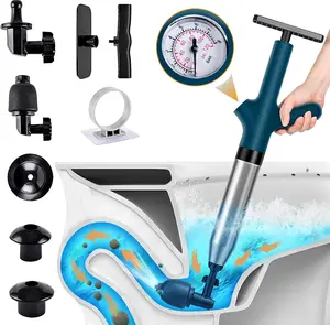 Toilet Plunger with Pressure Gauge, 1 Set High Pressure Toilet Plunger with Accessories, Air Drain Blaster for Toilet, Bathroom, Kitchen Sink, Floor Drain Clog Remover, Home Goods, Bathroom Accessory, Holiday