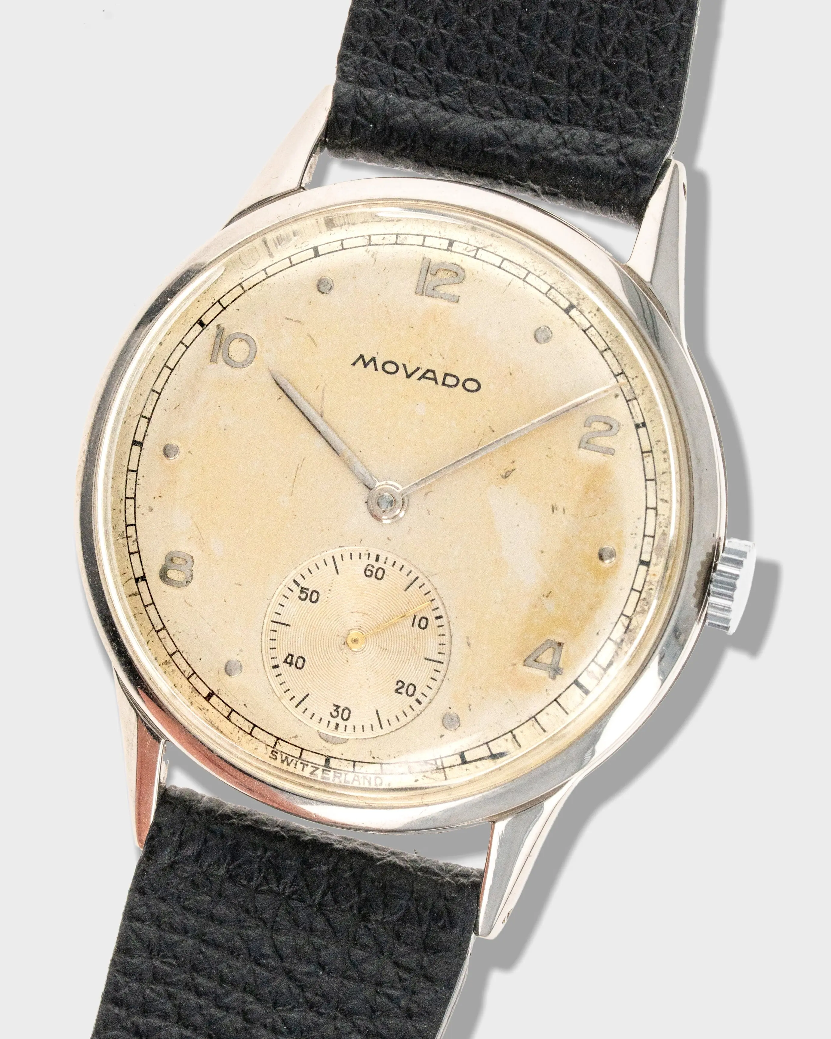 1950's Vintage Steel Movado Large "Calatrava" Ref. 58103 - Silver Patinated Dial
