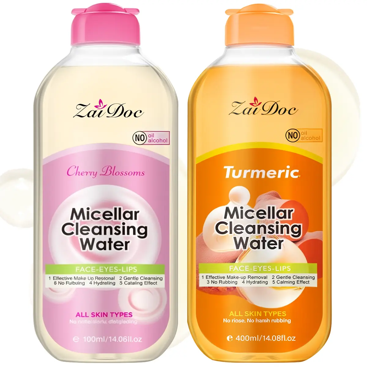 Micellar Cleansing Water - Turmeric & Cherry Blossoms - 400g - Gentle Makeup Remover for Waterproof Eyeliner - No Alcohol - Essential for Sensitive Skin - Oil-Free Skincare Set Daily Gift