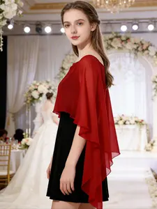 Women's Solid Chiffon Shawl, Elegant Cape Style, Perfect for Summer Parties and Weddings, Ideal for Special Occasions