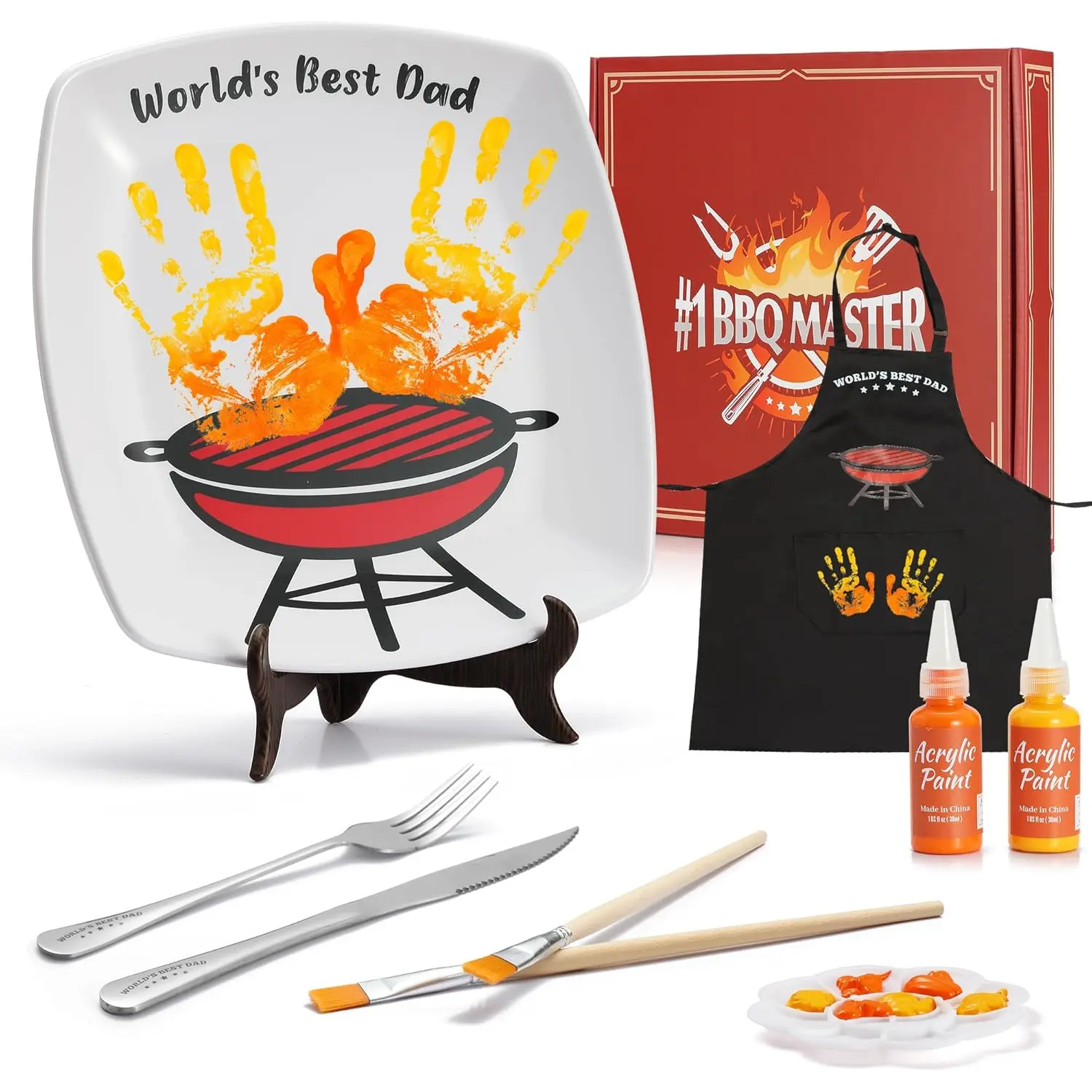 Funny Gifts for Dad - DIY World’s Best Dad Birthday Gift Grilling Plate with Handprint (11 inch), Cool Dads Gift from Daughter Son Wife Kids - Dad Gifts for Fathers Day Papa New Daddy